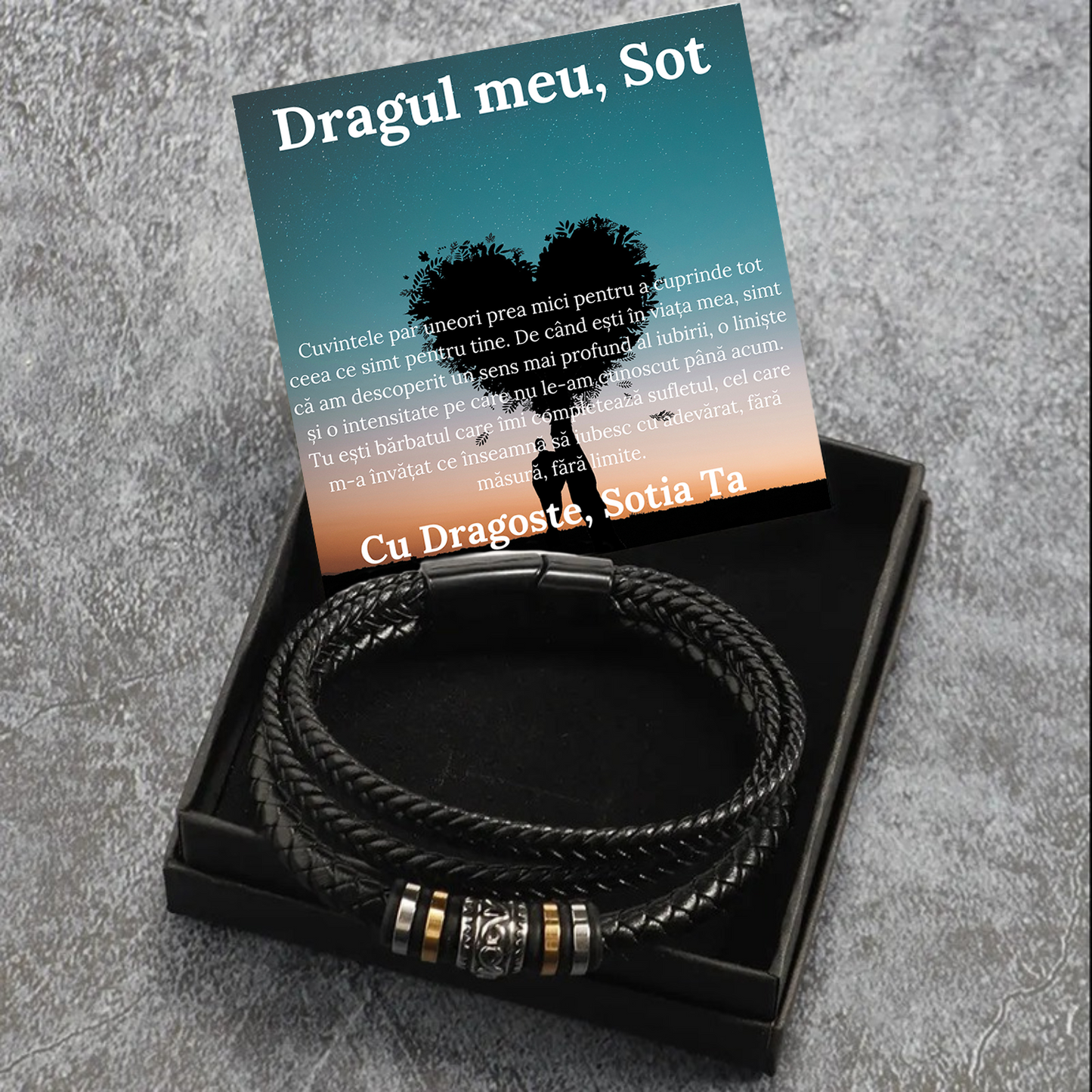 Cadou Sot - bratara din piele cu mesaj de Dragoste