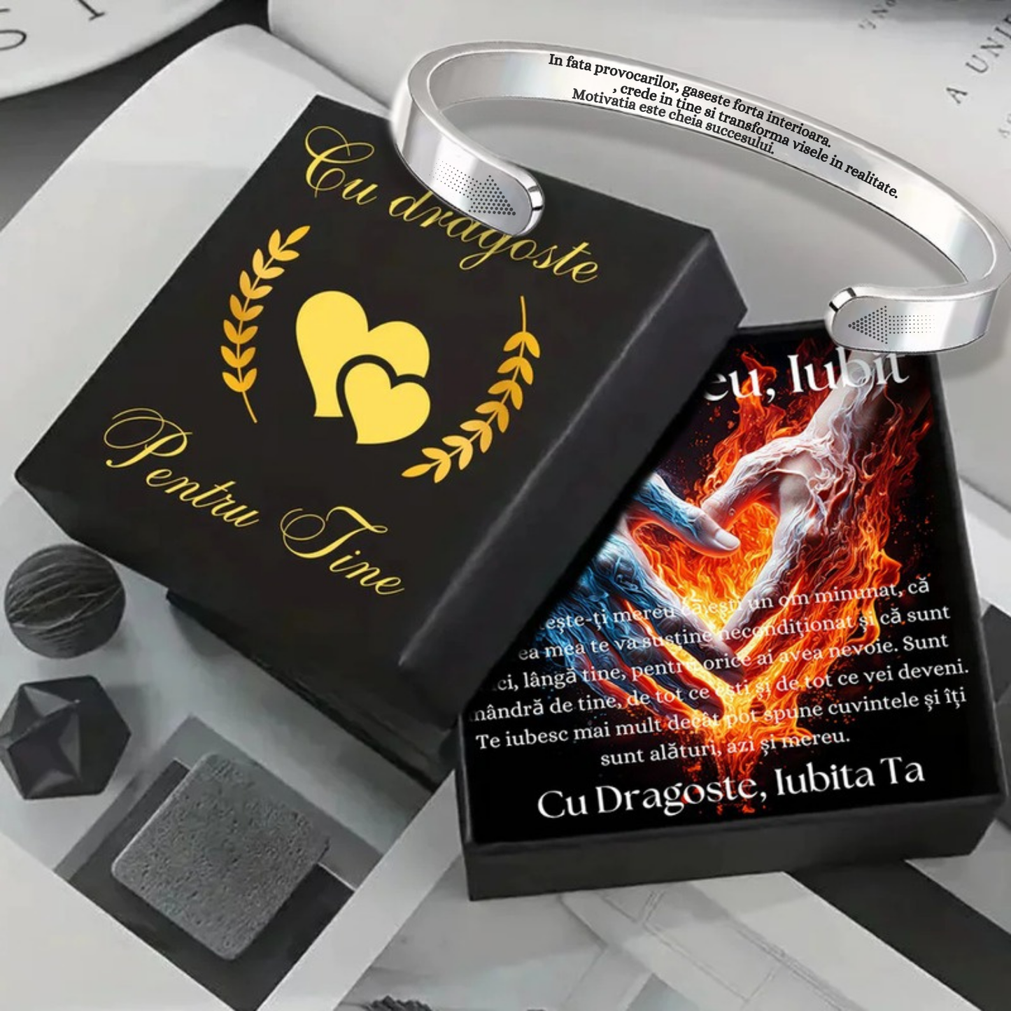 Cadou Iubit - Bratara din otel inoxidabil cu mesaj de Dragoste