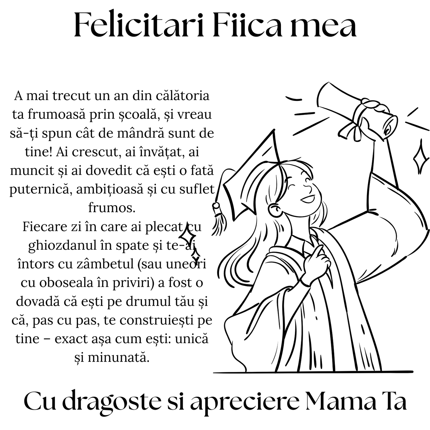 Cadou absolvire Fiica – Colier Argint 925 cu Zirconiu și Mesaj de Dragoste