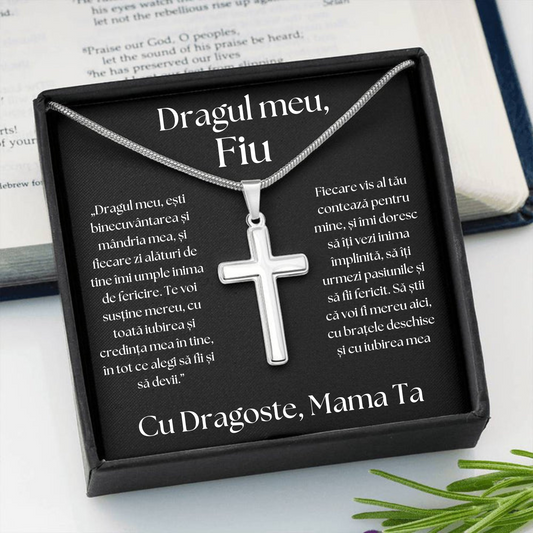 Cadou Fiu - Lantisor cu Cruce si mesaj de Dragoste