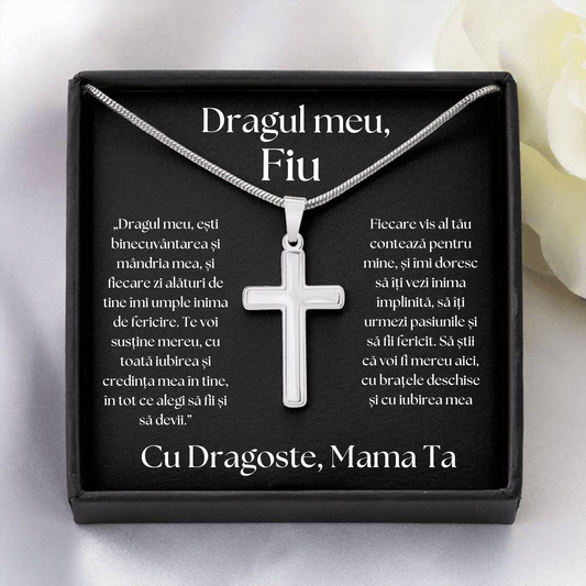 Cadou Fiu - Lantisor cu Cruce si mesaj de Dragoste