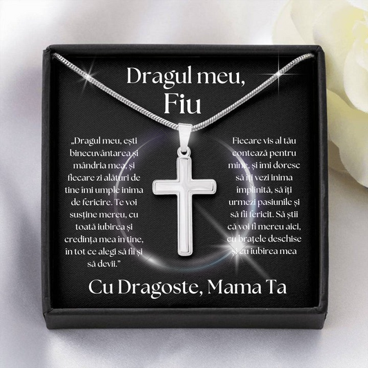 Cadou Fiu - Lantisor cu Cruce si mesaj de Dragoste