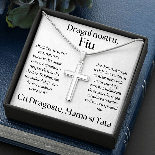 Cadou Fiu - Lantisor cu Cruce si mesaj de Dragoste
