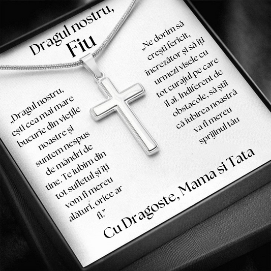 Cadou Fiu - Lantisor cu Cruce si mesaj de Dragoste