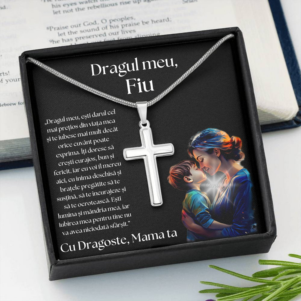 Cadou Fiu - Lantisor cu Cruce si mesaj de Dragoste