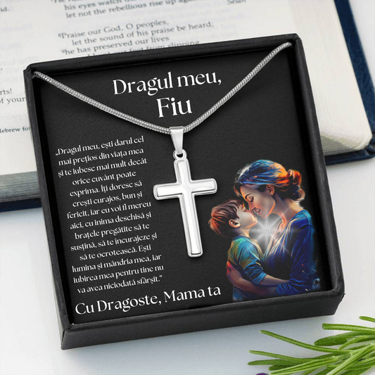 Cadou Fiu - Lantisor cu Cruce si mesaj de Dragoste