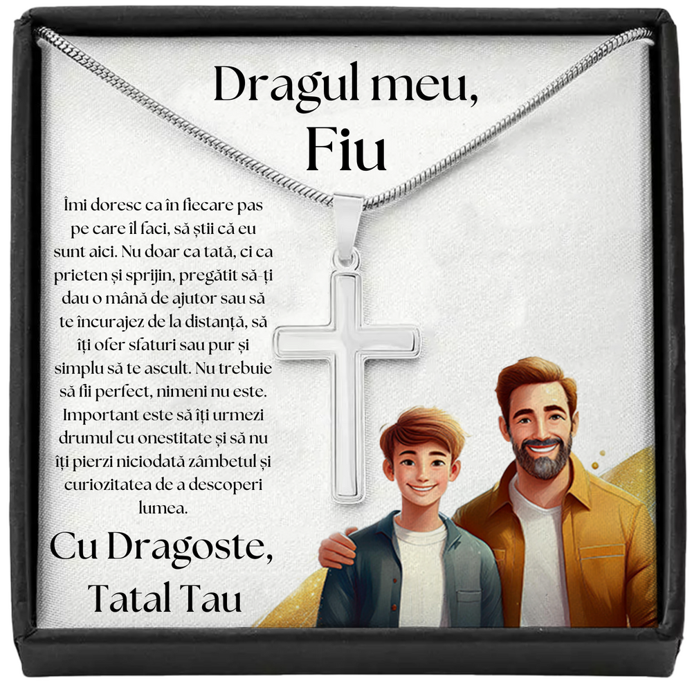 Cadou Fiu - Lantisor cu Cruce si mesaj de Dragoste