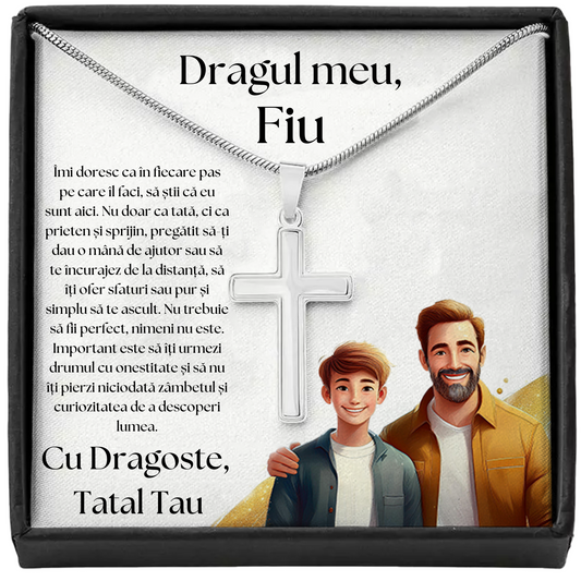 Cadou Fiu - Lantisor cu Cruce si mesaj de Dragoste