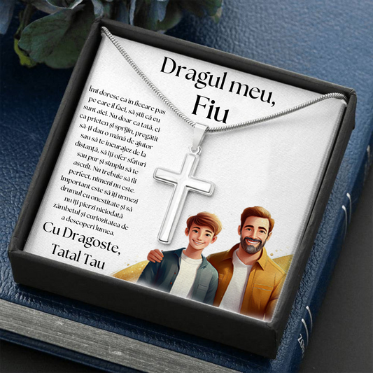 Cadou Fiu - Lantisor cu Cruce si mesaj de Dragoste