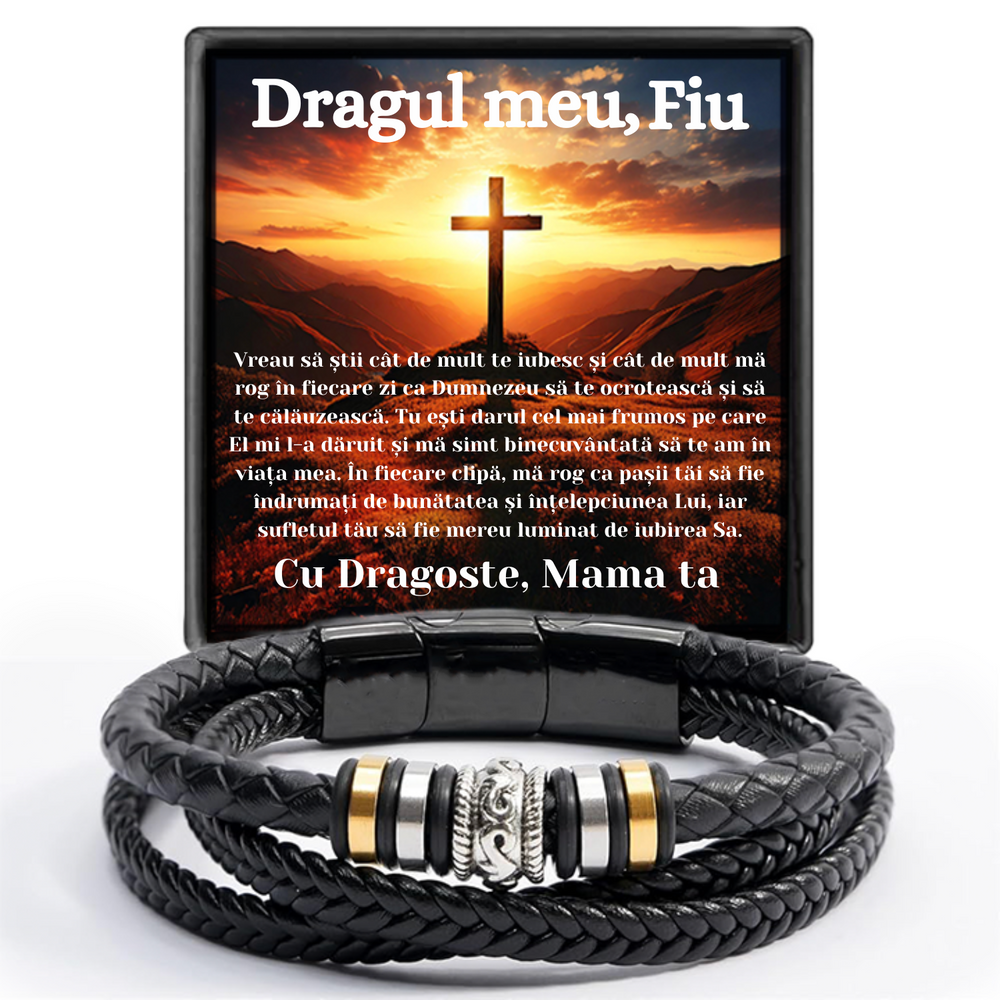 Cadou Fiu - bratara din piele cu mesaj de Dragoste