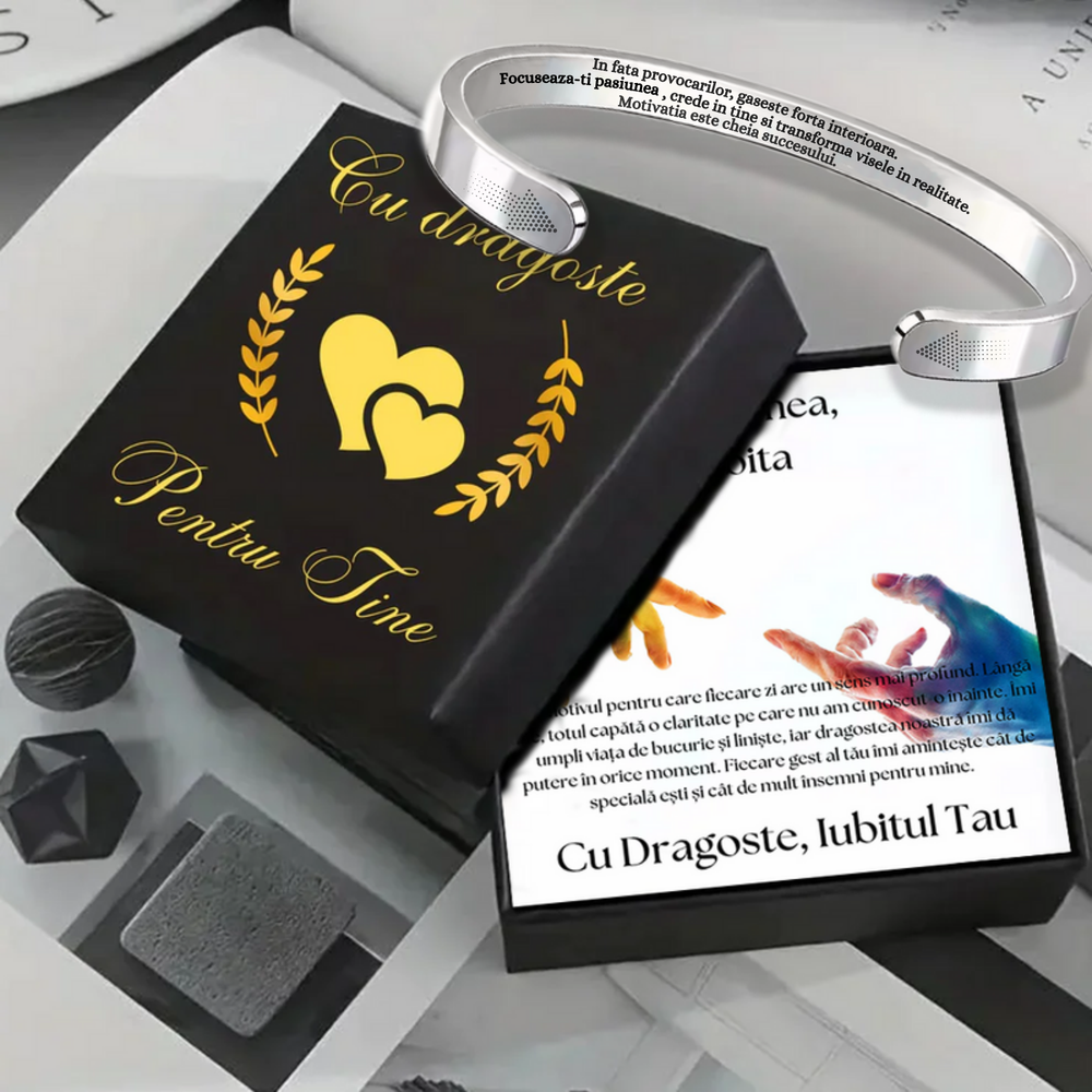Cadou Sot - Bratara din otel inoxidabil cu mesaj de Dragoste