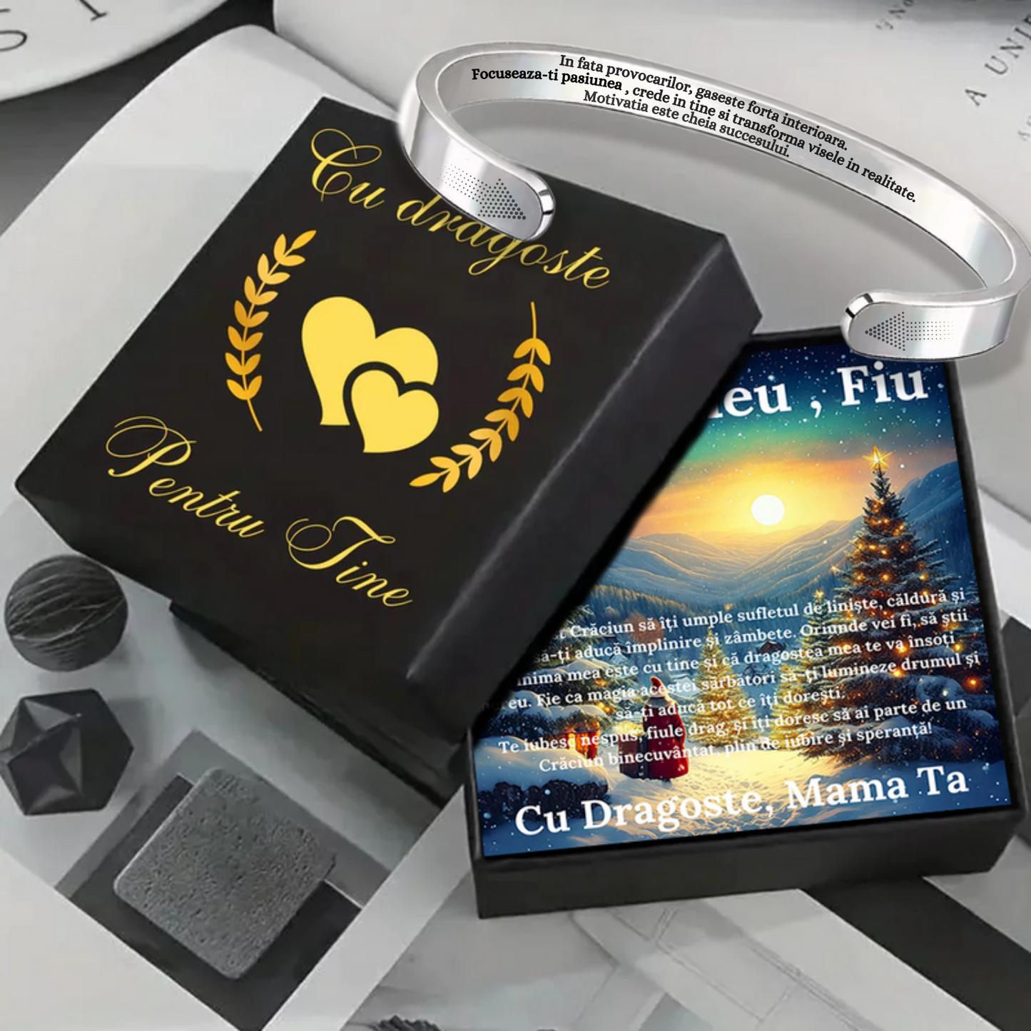 Cadou Fiu - Bratara din otel inoxidabil cu mesaj de Dragoste