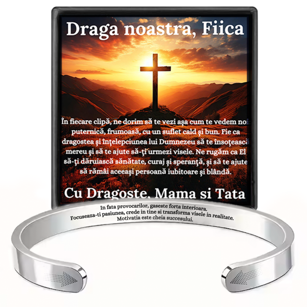Cadou Fiica - Bratara din otel inoxidabil cu mesaj de Dragoste