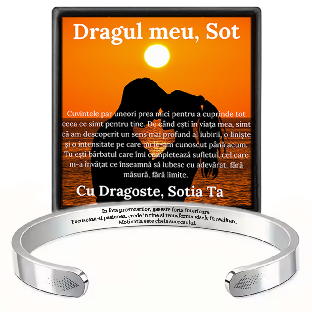 Cadou Sot - Bratara din otel inoxidabil cu mesaj de Dragoste