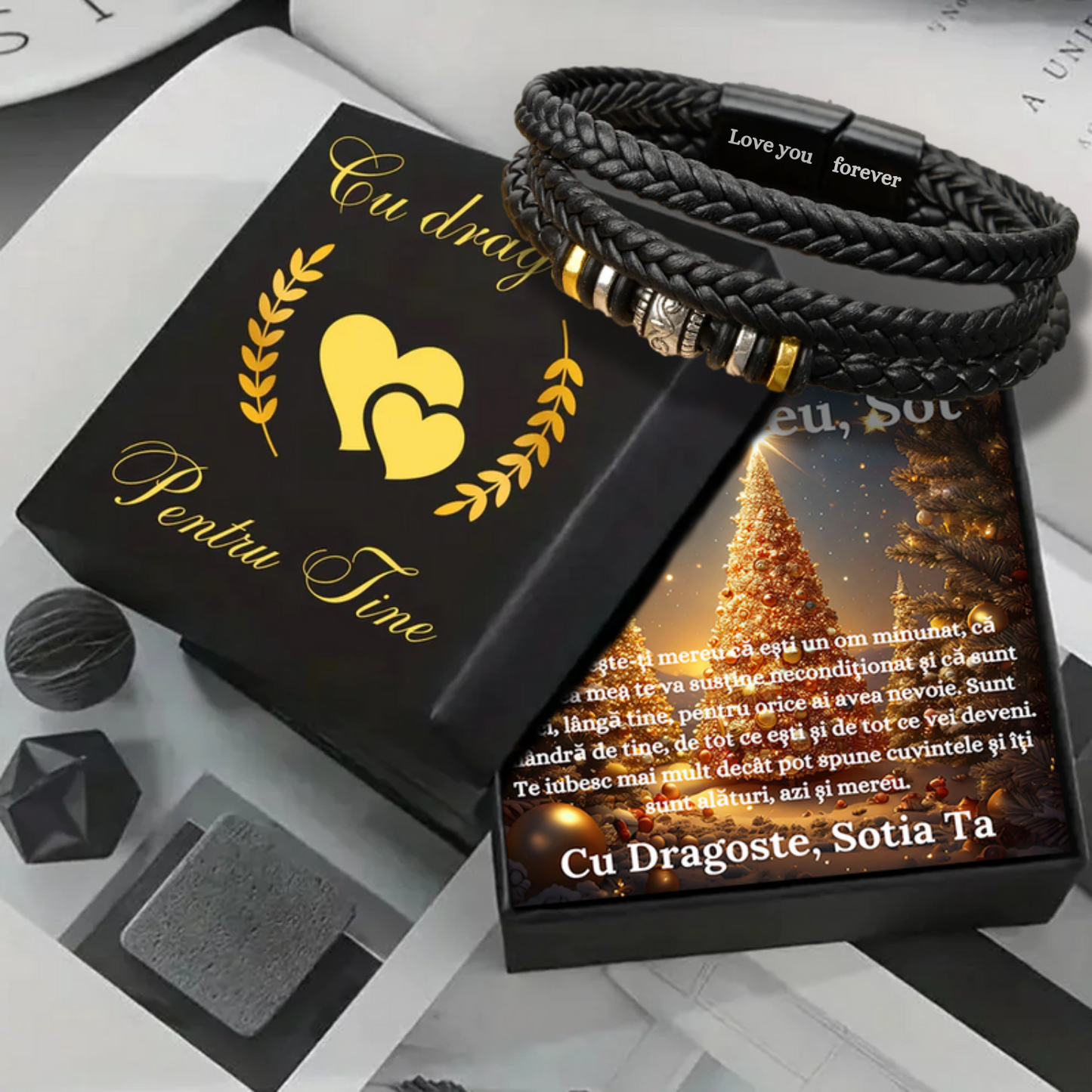 Cadou Sot - bratara din piele cu mesaj de Dragoste