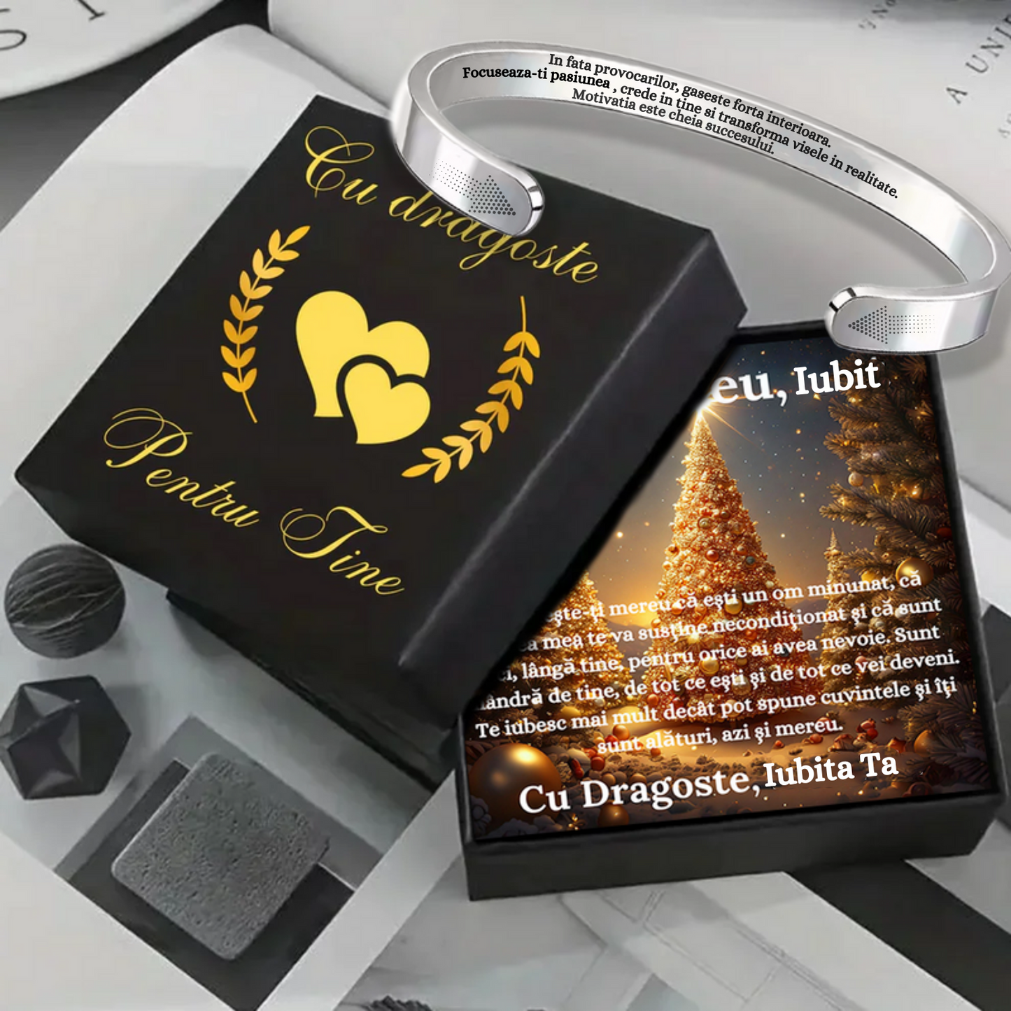 Cadou Iubit - Bratara din otel inoxidabil cu mesaj de Dragoste