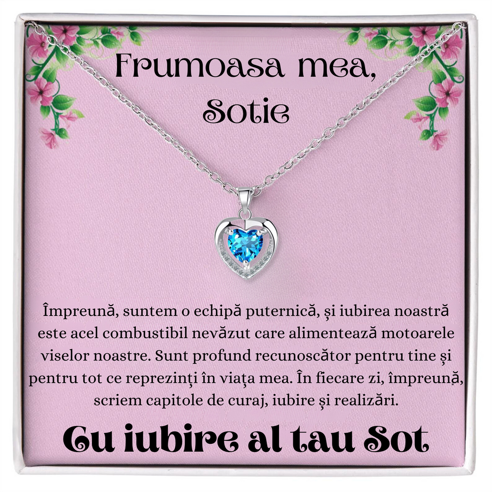 Set Cadou Colier Argint 925, cutiuta personalizata cu felicitare de iubire de la Sot pentru Sotie - pink Love 9