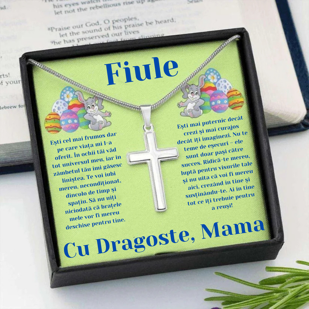 Cadou Fiu - Lantisor cu Cruce si mesaj de Dragoste