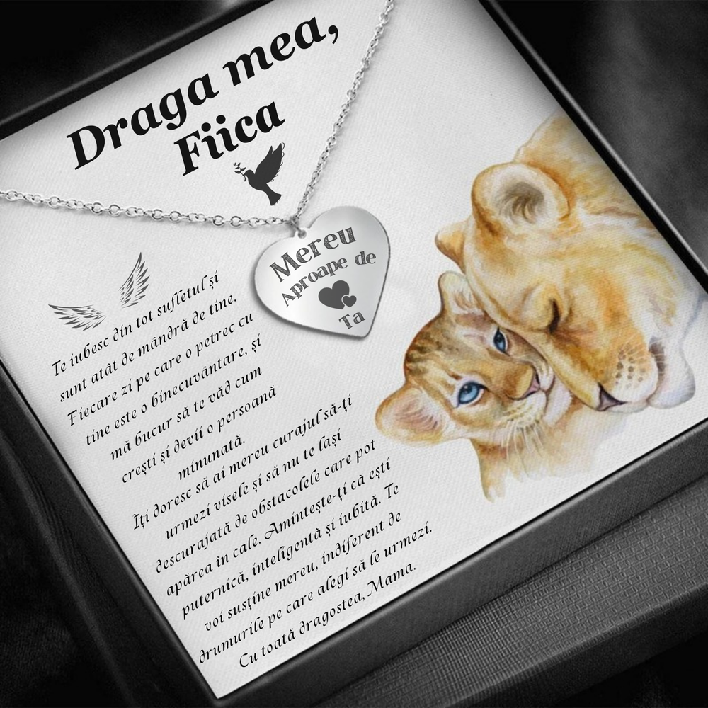 Set Cadou colier din argint personalizabil cu felicitare si cutie de dragoste de la Mama pentru Fiica "Love12"