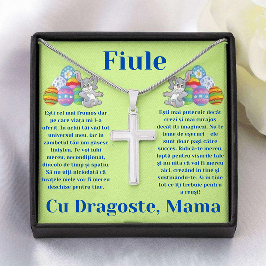Cadou Fiu - Lantisor cu Cruce si mesaj de Dragoste