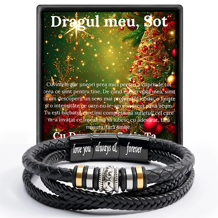 Cadou Sot - bratara din piele cu mesaj de Dragoste