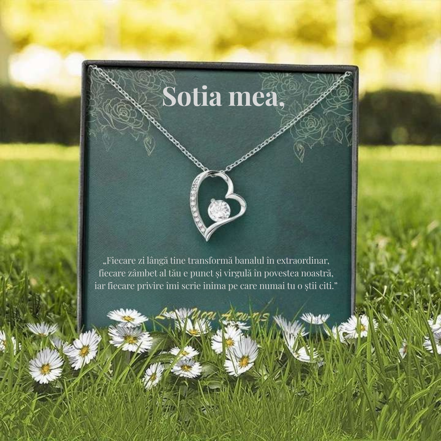 Cadou Sotie – Colier cu Zirconiu și Mesaj de Dragoste