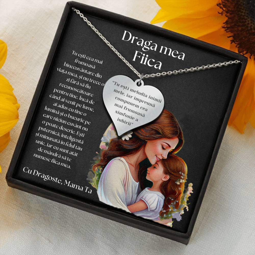 Set Cadou Colier Argint 925, cutiuta personalizata cu felicitare de iubire de la Mama pentru Fiica - "Mereu impreuna"