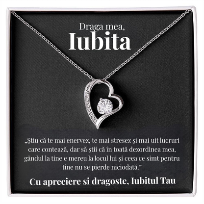 Cadou Iubita – Colier cu Zirconiu și Mesaj de Dragoste
