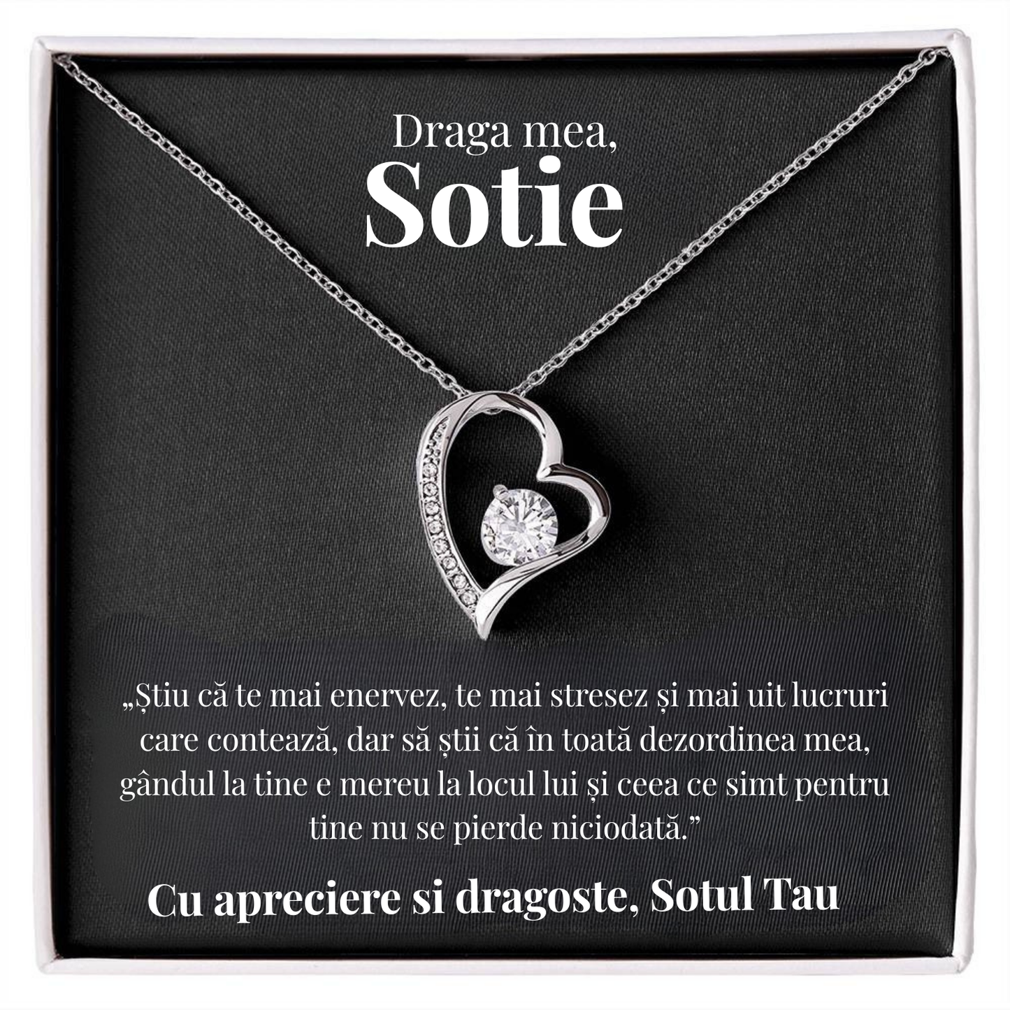 Cadou Sotie – Colier cu Zirconiu și Mesaj de Dragoste
