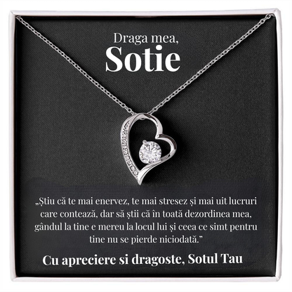 Cadou Sotie – Colier cu Zirconiu și Mesaj de Dragoste