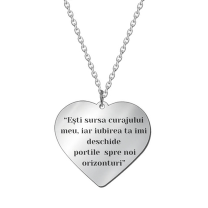 Set Cadou Colier Argint 925, cutiuta personalizata cu felicitare de iubire de la Iubit pentru Iubita "Tu esti sursa curajului meu"