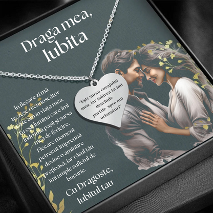 Set Cadou Colier Argint 925, cutiuta personalizata cu felicitare de iubire de la Iubit pentru Iubita "Tu esti sursa curajului meu"