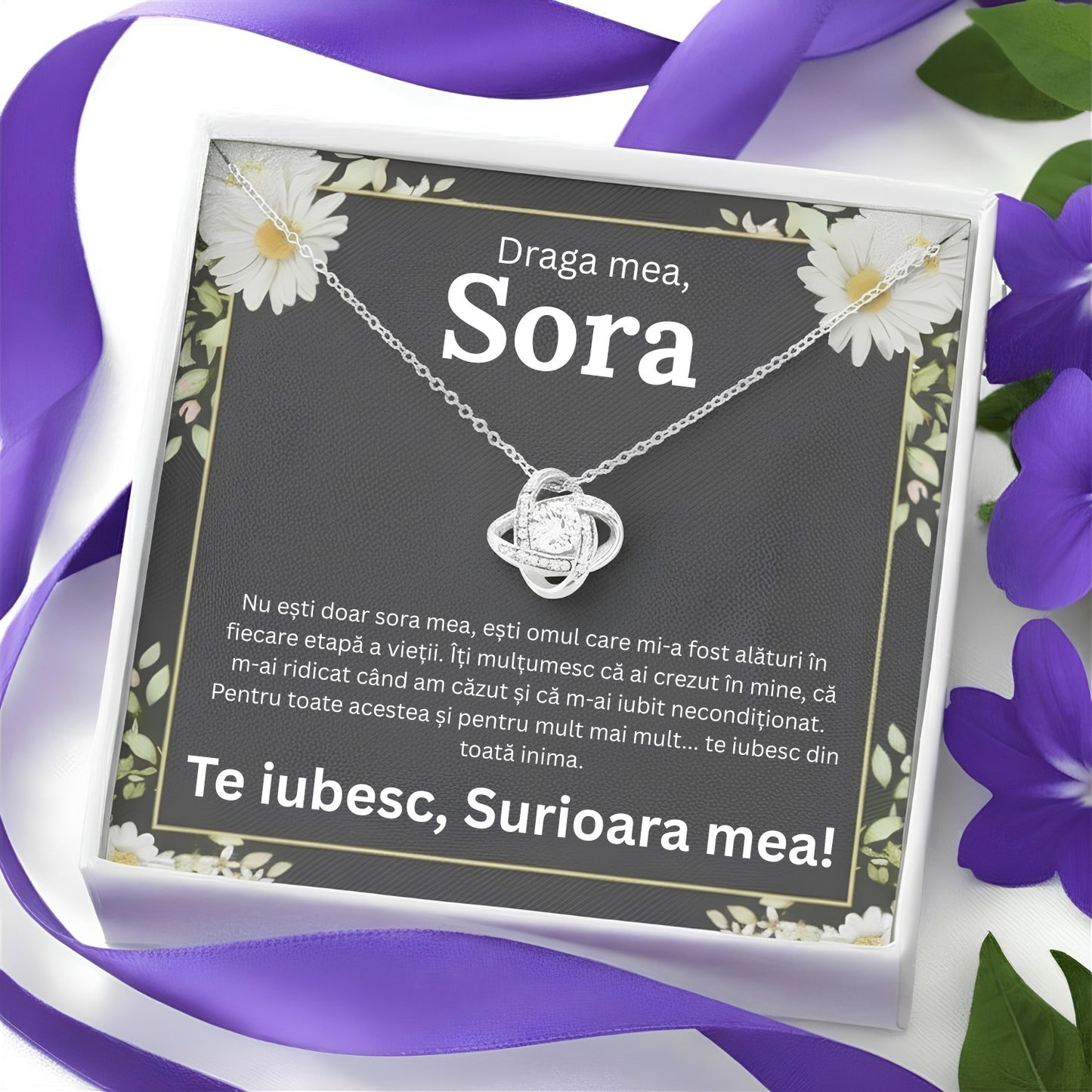 Cadou Sora– Colier cu Zirconiu și Mesaj de Dragoste