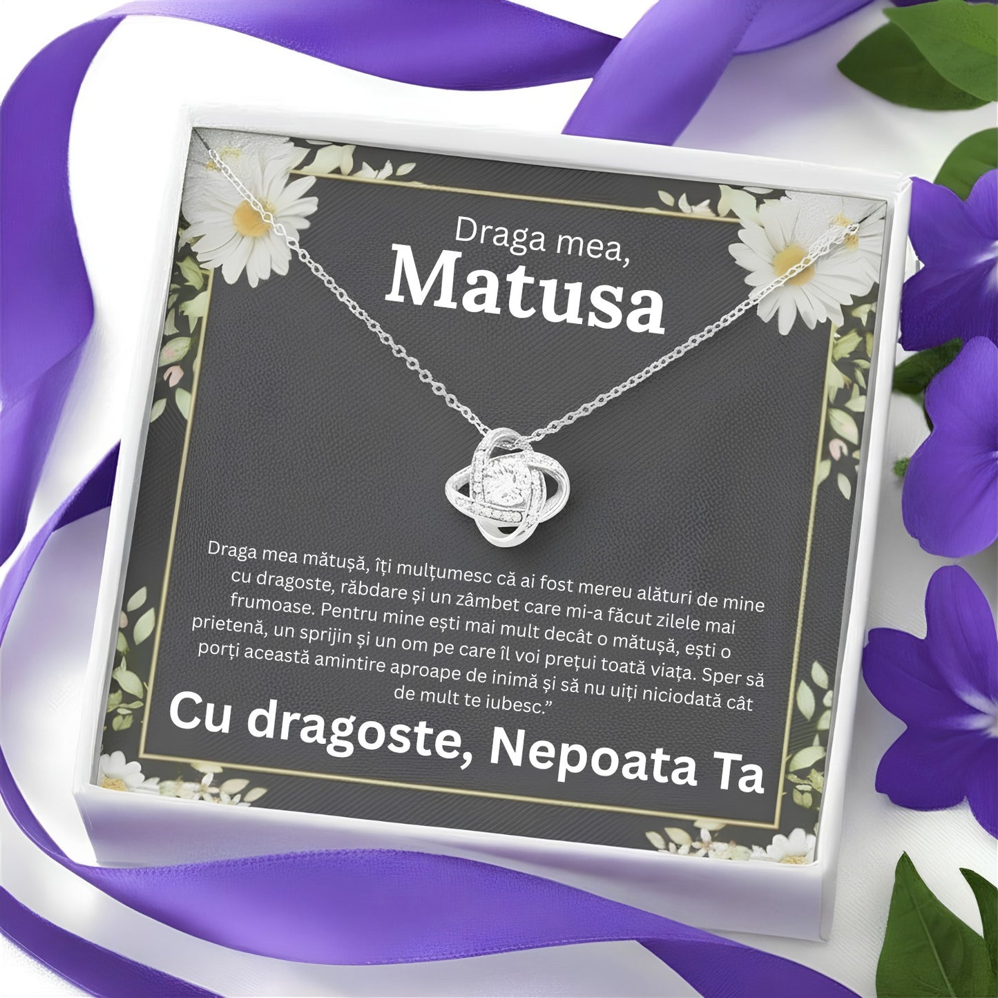 Cadou Matusa – Colier cu Zirconiu și Mesaj de Dragoste