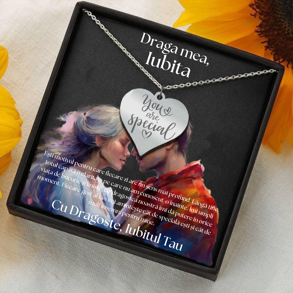 Set Cadou Colier Argint 925, cutiuta personalizata cu felicitare de iubire de la Iubit pentru Iubita "You are special"