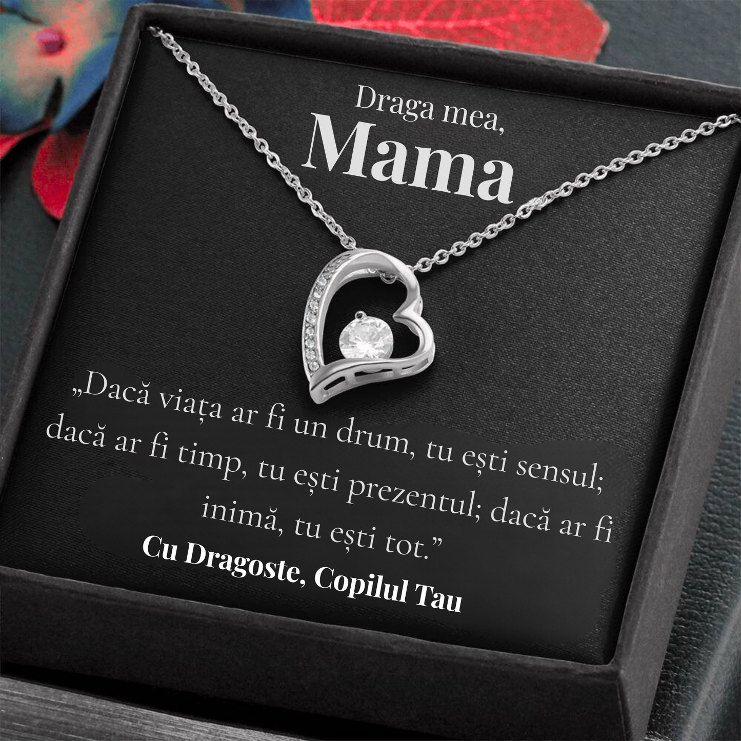 Cadou Mama – Colier cu Zirconiu și Mesaj de Dragoste
