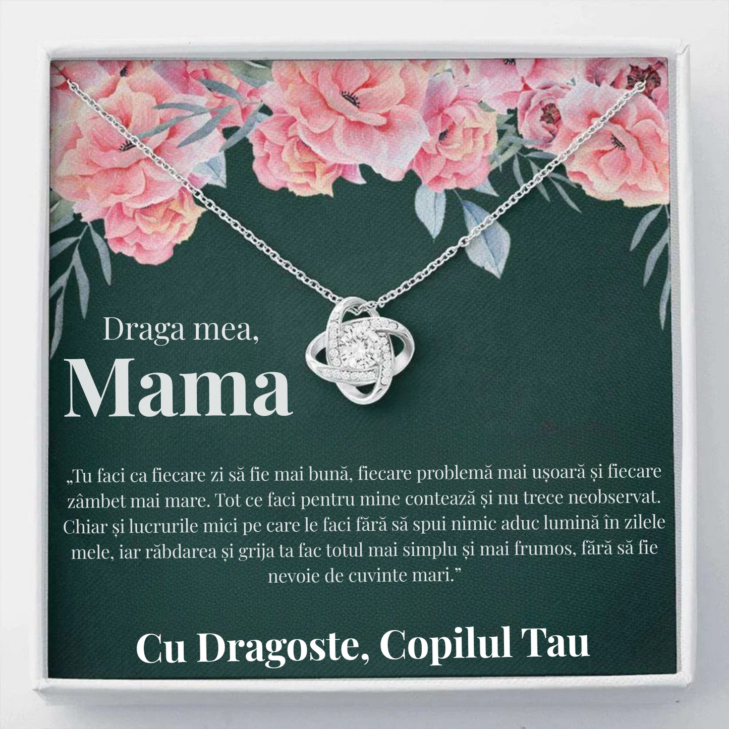 Cadou Mama – Colier cu Zirconiu și Mesaj de Dragoste