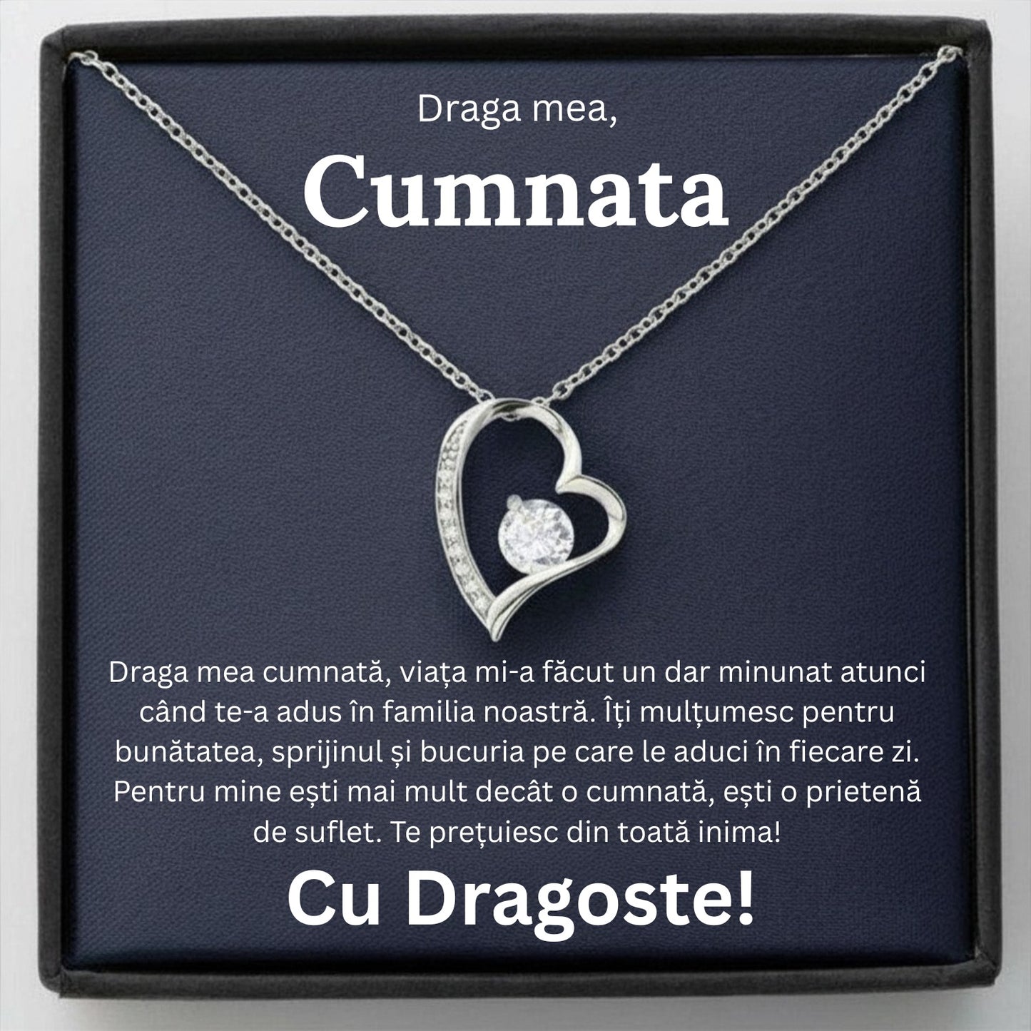Cadou Cumnata - Colier cu Zirconiu și Mesaj de Dragoste
