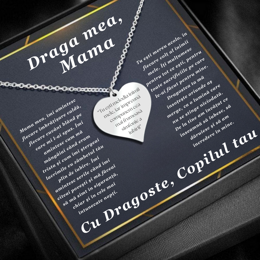 Set Cadou Colier Argint 925, cutiuta personalizata cu felicitare de iubire de la Fiu/Fiica pentru Mama - "Tu esti melodia inimii mele" 2