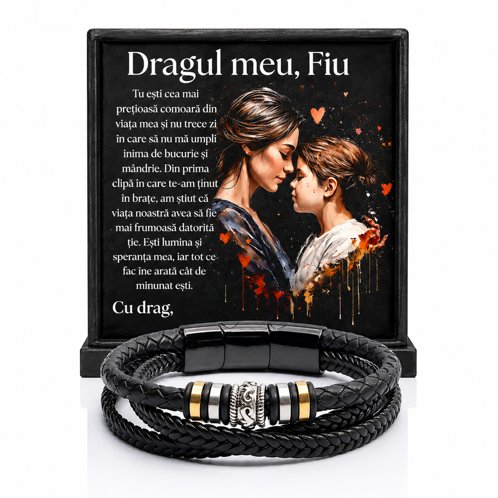 Cadou Fiu - bratara din piele cu mesaj de Dragoste