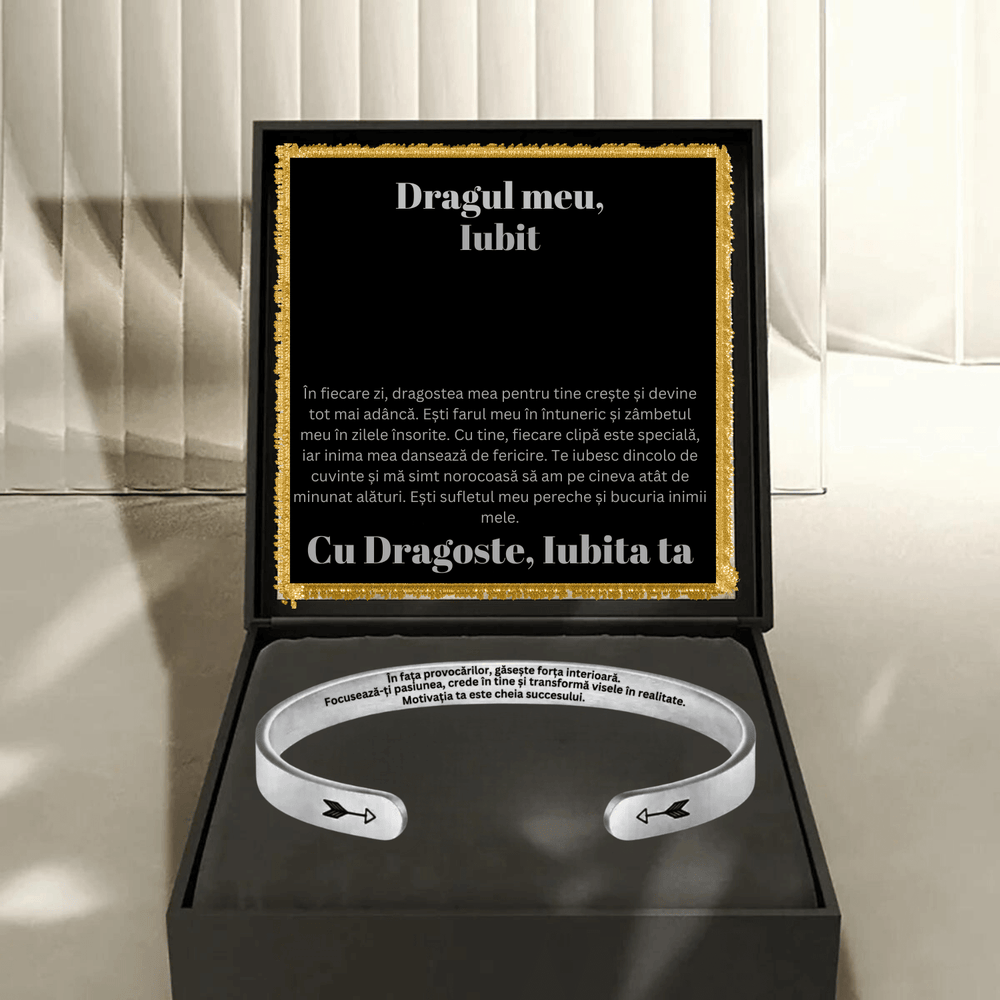 Cadou Sot - Bratara din otel inoxidabil cu mesaj de Dragoste