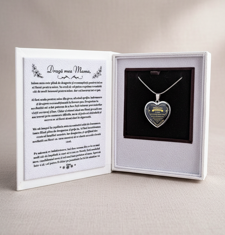 Set Cadou - Colier Personalizat cu mesaj si cutie in forma de carte de la Copil pentru Mama