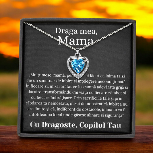 Cadou Mama – Colier Argint 925 cu Zirconiu și Mesaj de Dragoste