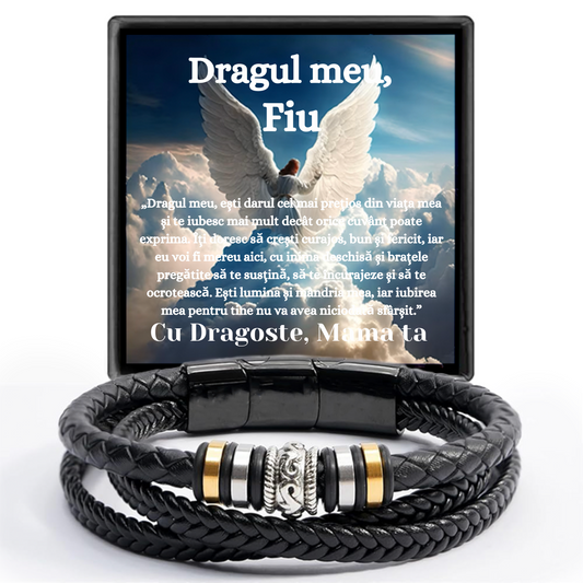 Cadou Fiu - bratara din piele cu mesaj de Dragoste