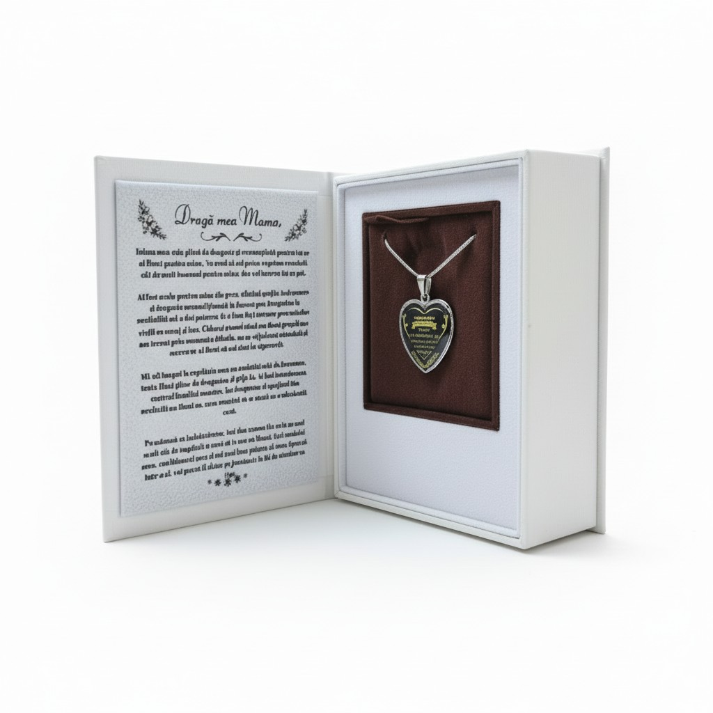Set Cadou - Colier Personalizat cu mesaj si cutie in forma de carte de la Copil pentru Mama