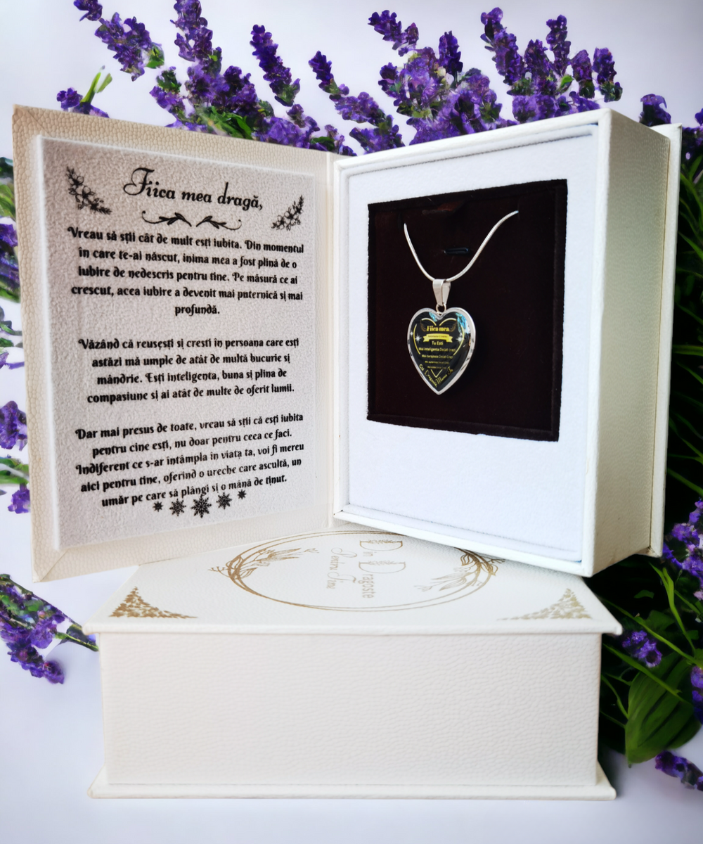 Set Cadou Colier cu text motivational si cutie deosebita in forma de carte cu mesaj emotionant in interior de la Mama pentru Fiica