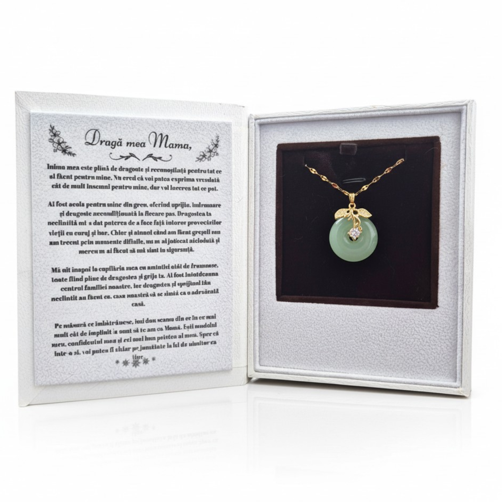 Set Cadou - Colier cu piatra Jad si cutie in forma de carte de la Copil pentru Mama
