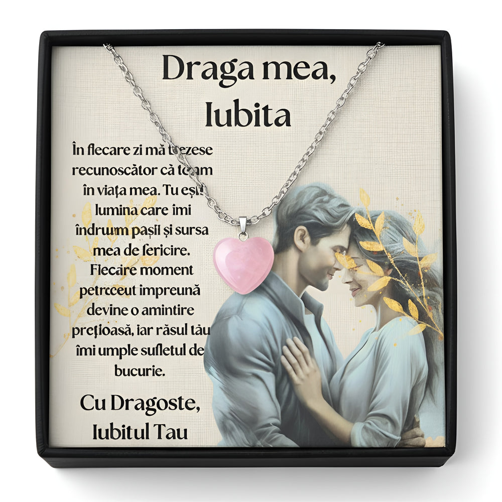 Cadou Iubita  Colier cu piatra Quart si mesaj de mesaj de dragoste