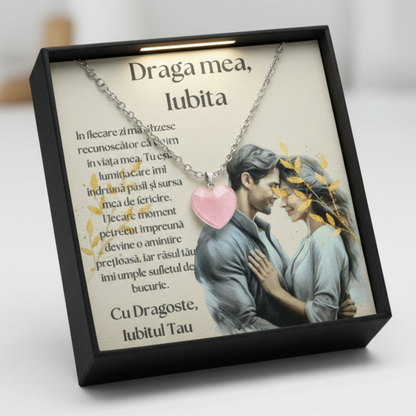 Cadou Iubita  Colier cu piatra Quart si mesaj de mesaj de dragoste
