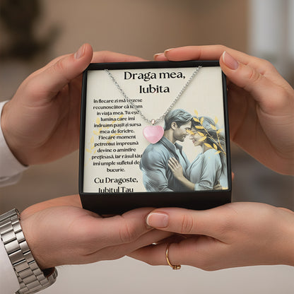 Cadou Iubita  Colier cu piatra Quart si mesaj de mesaj de dragoste